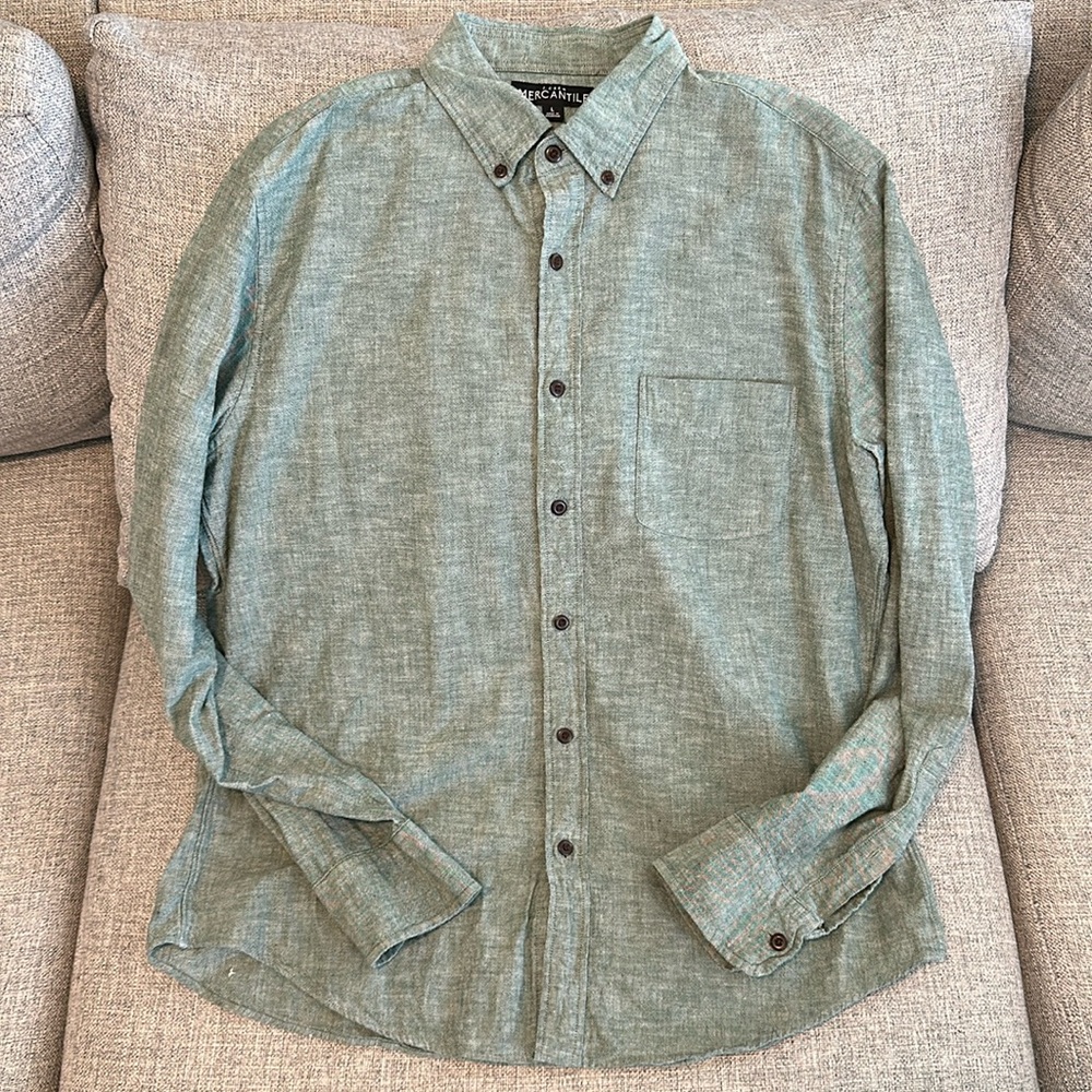 J. Crew Mercantile Green Linen Button Down - Men’s Large